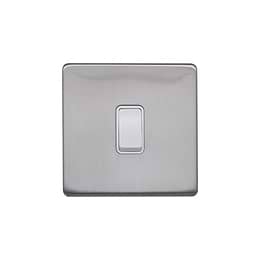 Lieber Brushed Chrome 10A 1 Gang 2 Way Switch - White Insert Screwless