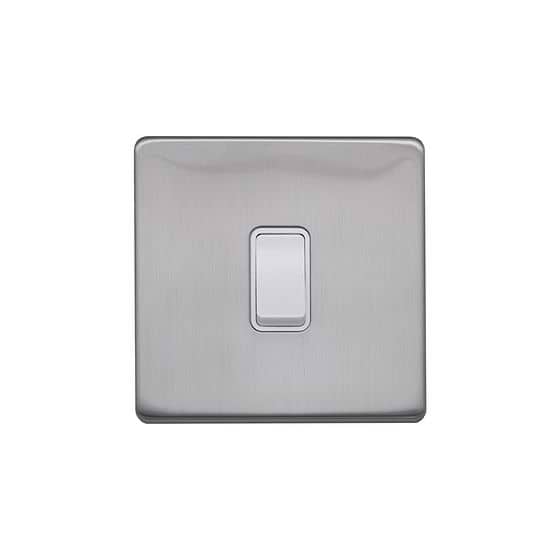 Lieber Brushed Chrome 10A 1 Gang 2 Way Switch - White Insert Screwless