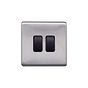 Lieber Brushed Chrome 10A 2 Gang 2 Way Switch - Black Insert Screwless