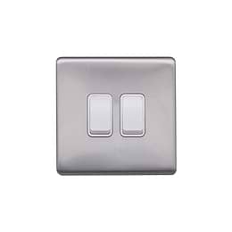 Lieber Brushed Chrome 10A 2 Gang 2 Way Switch - White Insert Screwless