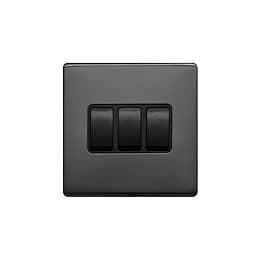 Lieber Black Nickel 10A 3 Gang 2 Way Switch - Black Insert Screwless