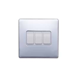 Lieber Polished Chrome 10A 3 Gang 2 Way Switch - White Insert Screwless