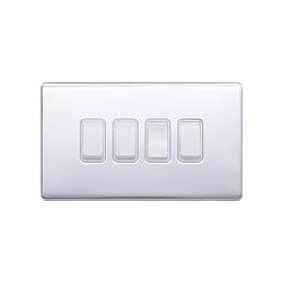 Lieber Polished Chrome 10A 4 Gang 2 Way Switch - White Insert Screwless