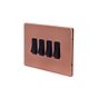 Lieber Brushed Copper 10A 4 Gang 2 Way Switch - Black Insert Screwless