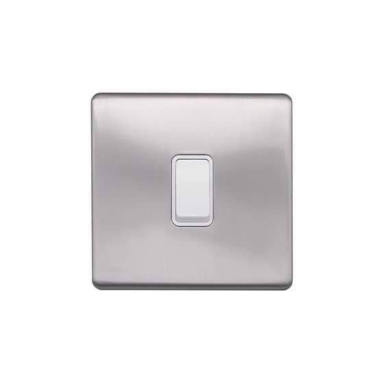 Lieber Brushed Chrome 1 Gang Intermediate Switch - White Insert Screwless