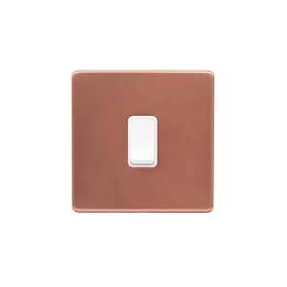 Lieber Brushed Copper 1 Gang Intermediate Switch - White Insert Screwless