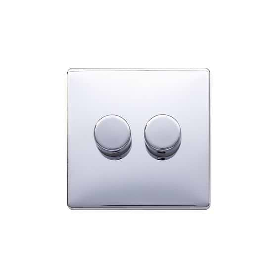 Lieber Polished Chrome 2 Gang 2 Way Intelligent Trailing Dimmer Screwless 100W LED (250w Halogen/Incandescent)