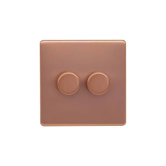 Lieber Brushed Copper 2 Gang 2 -Way Intelligent Dimmer 100W LED (250w Halogen/Incandescent)