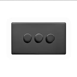 Lieber Black Nickel 250W 3 Gang 2 Way Intelligent Trailing Dimmer - White Insert Screwless