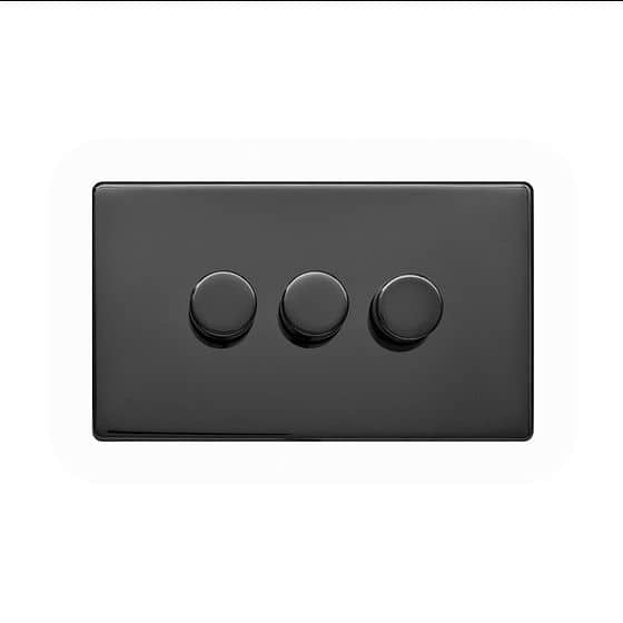 Lieber Black Nickel 250W 3 Gang 2 Way Intelligent Trailing Dimmer - White Insert Screwless