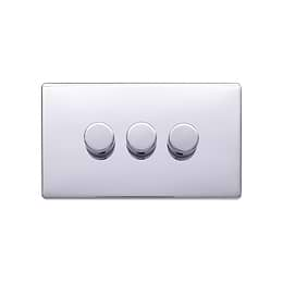 Lieber Polished Chrome 3 Gang 2 Way Intelligent Trailing Dimmer Screwless 100W LED (250w Halogen/Incandescent)