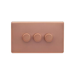 Lieber Brushed Copper 3 Gang 2 Way Intelligent Trailing Dimmer Screwless 100W LED (250w Halogen/Incandescent)