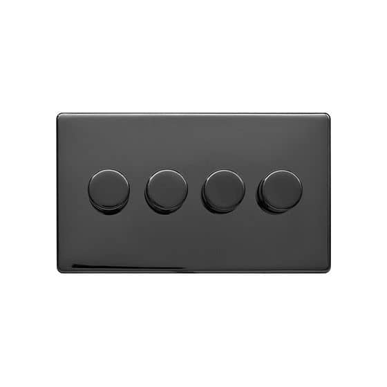 Lieber Black Nickel 250W 4 Gang 2 Way Intelligent Trailing Dimmer - Black Insert Screwless