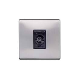 Lieber Brushed Chrome 1 Gang TV Aerial Socket - Black Insert Screwless