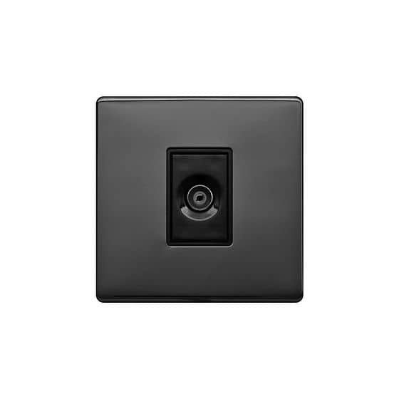 Lieber Black Nickel 1 Gang TV Socket - Black Insert Screwless