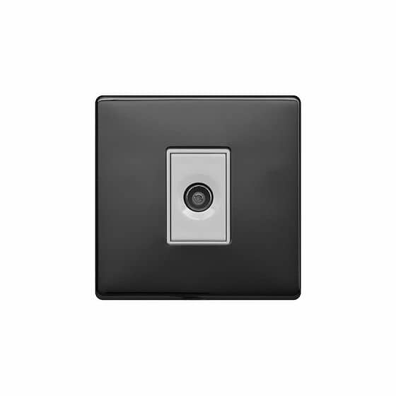 Lieber Black Nickel 1 Gang TV Socket - White Insert Screwless