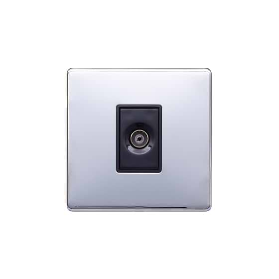 Lieber Polished Chrome 1 Gang TV Aerial Socket - Black Insert Screwless