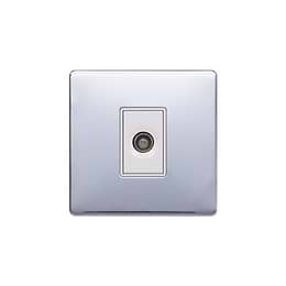 Lieber Polished Chrome 1 Gang TV Aerial Socket - White Insert Screwless