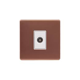 Lieber Brushed Copper 1 Gang TV Aerial Socket - White Insert Screwless