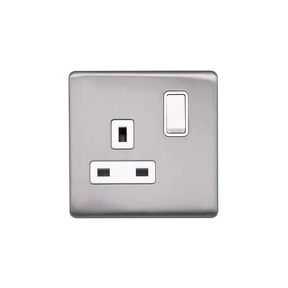 Lieber Brushed Chrome 13A 1 Gang Switched Socket