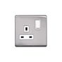 Lieber Brushed Chrome 13A 1 Gang Switched Socket, Double Pole - White Insert Screwless