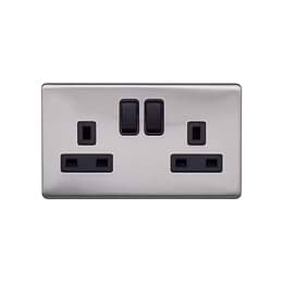 Lieber Brushed Chrome 13A 2 Gang Switched Socket