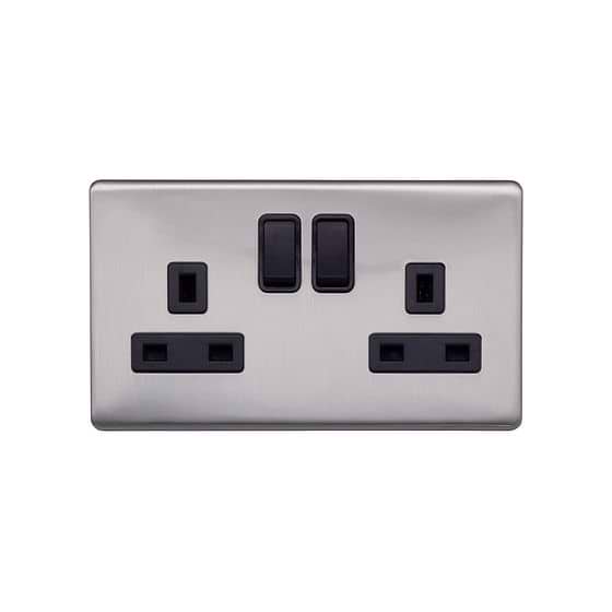 Lieber Brushed Chrome 13A 2 Gang Switched Socket