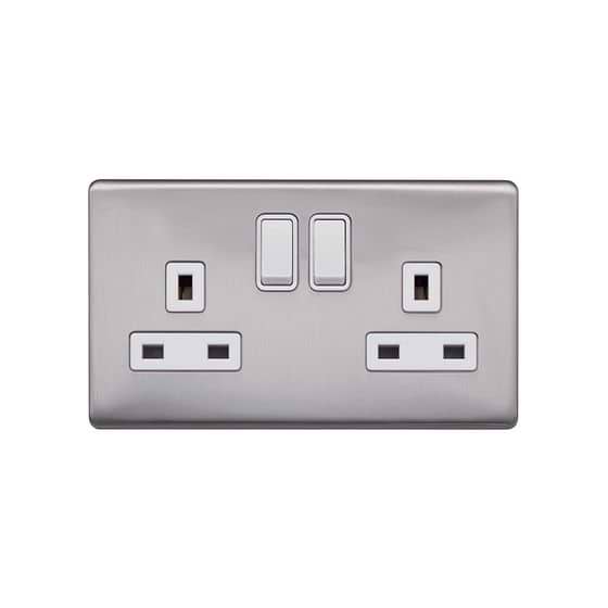 Lieber Brushed Chrome 13A 2 Gang Switched Socket