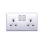 Lieber Polished Chrome 13A 2 Gang Switched Socket, Double Pole - White Insert Screwless