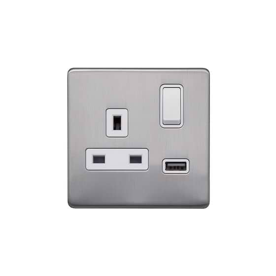 Lieber Brushed Chrome 1 Gang 13A DP Socket with USB-A 2.1A