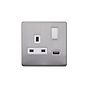 Lieber Brushed Chrome 1 Gang 13A DP Socket with USB-A 2.1A