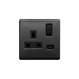 Lieber Black Nickel 1 Gang 13A DP Socket with USB-A 2.1A