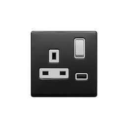 Lieber Black Nickel 13A 1 Gang Switched Socket (3.1A) USB Outlet - White Insert Screwless