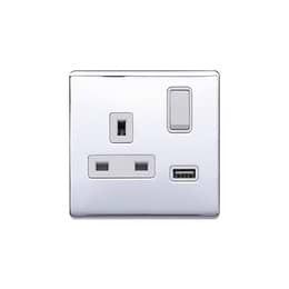 Lieber Polished Chrome 1 Gang 13A DP Socket with USB-A 3.1A