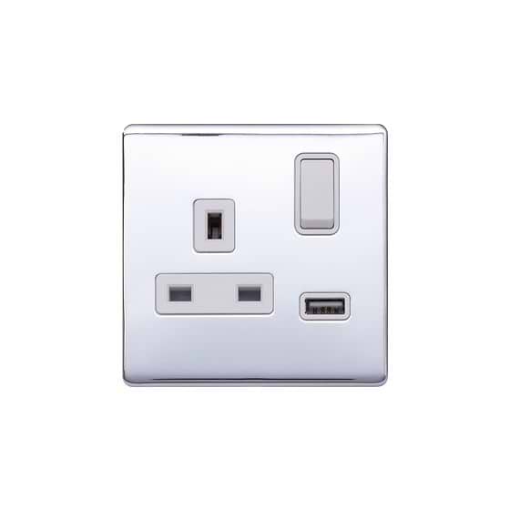 Lieber Polished Chrome 1 Gang 13A DP Socket with USB-A 2.1A