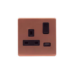 Lieber Brushed Copper 1 Gang 13A DP Socket with USB-A 2.1A 