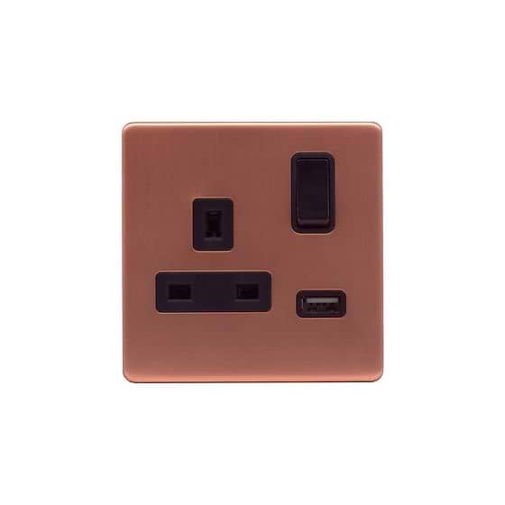 Lieber Brushed Copper 1 Gang 13A DP Socket with USB-A 3.1A 