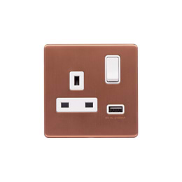Lieber Brushed Copper 1 Gang 13A DP Socket with USB-A 2.1A