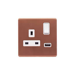 Lieber Brushed Copper 1 Gang 13A DP Socket with USB-A 3.1A