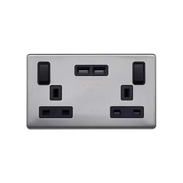 Lieber Brushed Chrome  2 Gang 13A DP Socket with 2 x USB-A 4.8A