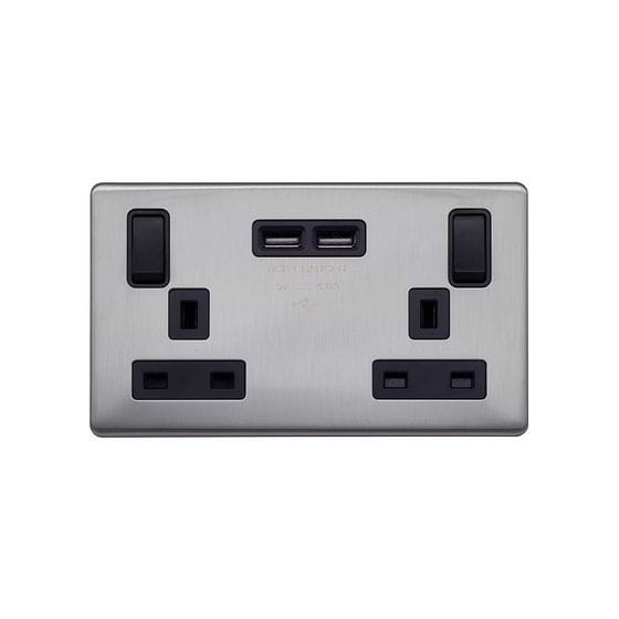 Brushed Chrome Bulkhead USB socket

