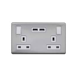 Lieber Brushed Chrome 2 Gang 13A DP Socket with 2 x USB-A 4.8A