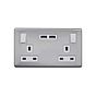 Lieber Brushed Chrome 2 Gang 13A DP Socket with 2 x USB-A 4.8A