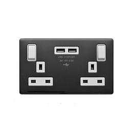 Lieber Black Nickel 13A 2 Gang Switched DP Socket 2xUSB Outlet (4.8A) - White Insert Screwless