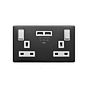 Lieber Black Nickel 13A 2 Gang Switched DP Socket 2xUSB Outlet (4.8A) - White Insert Screwless