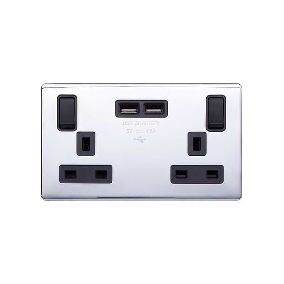 Polished Chrome Bulkhead USB socket
