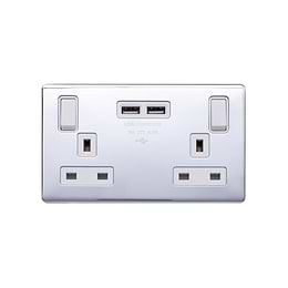 Lieber Polished Chrome  2 Gang 13A DP Socket with 2 x USB-A 4.8A