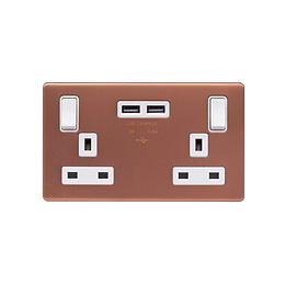 Lieber Brushed Copper  2 Gang 13A DP Socket with 2 x USB-A 4.8A