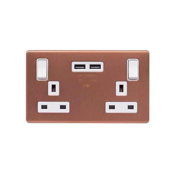 Lieber Brushed Copper  2 Gang 13A DP Socket with 2 x USB-A 4.8A