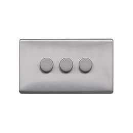 Lieber Brushed Chrome 3 Gang 2 Way Intelligent Trailing Dimmer Screwless 100W LED (250w Halogen/Incandescent)